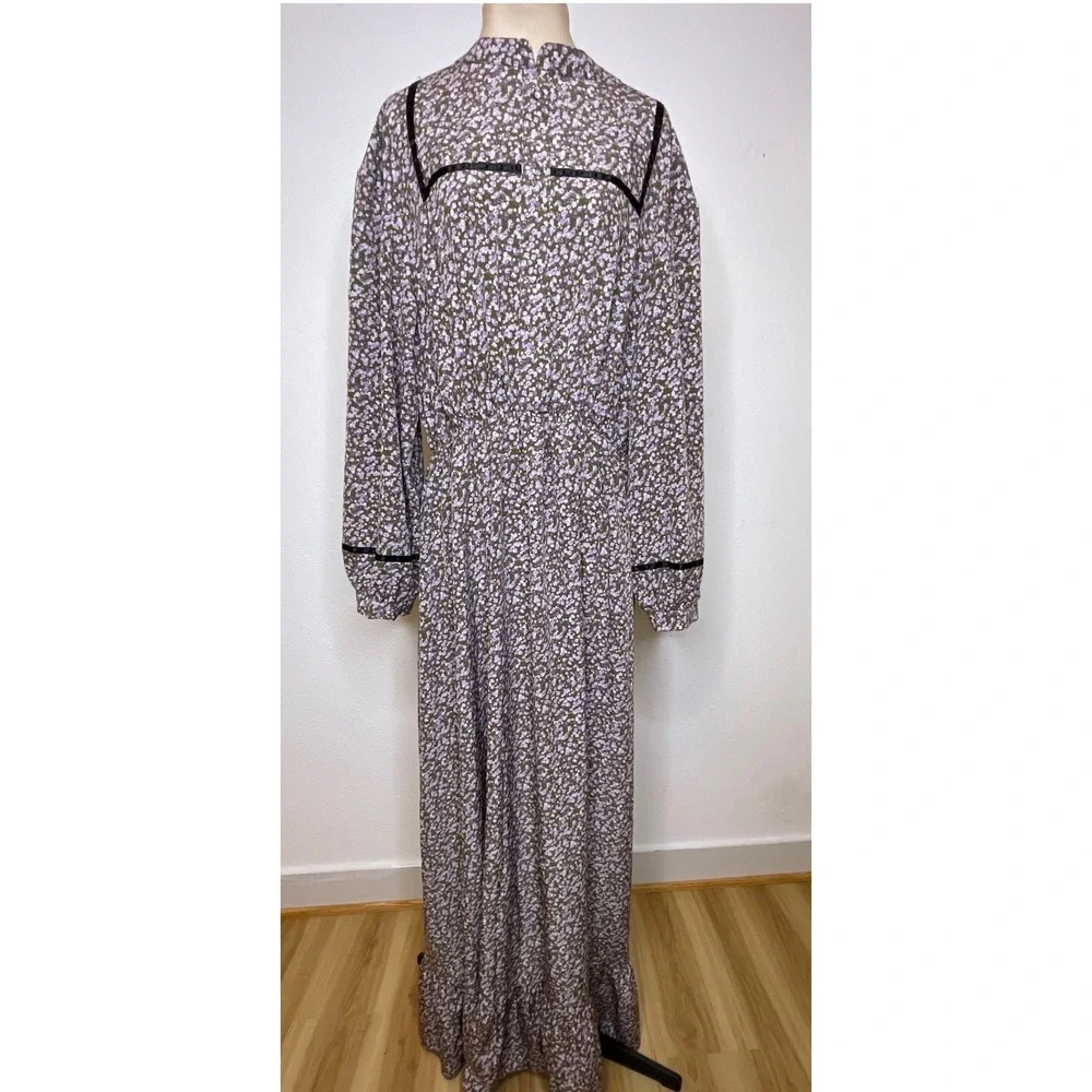Women Maxi Dress Floral Cottagecore Prairie Ruffle XXL Purple Olive